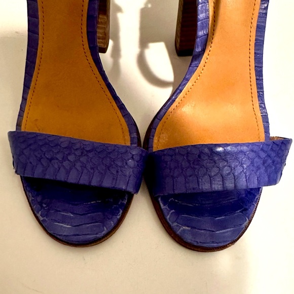 COACH Lexey Leather Snakeskin Chunky Open Toe Sandals Deep Marine Blue Size 8 - Picture 4 of 12